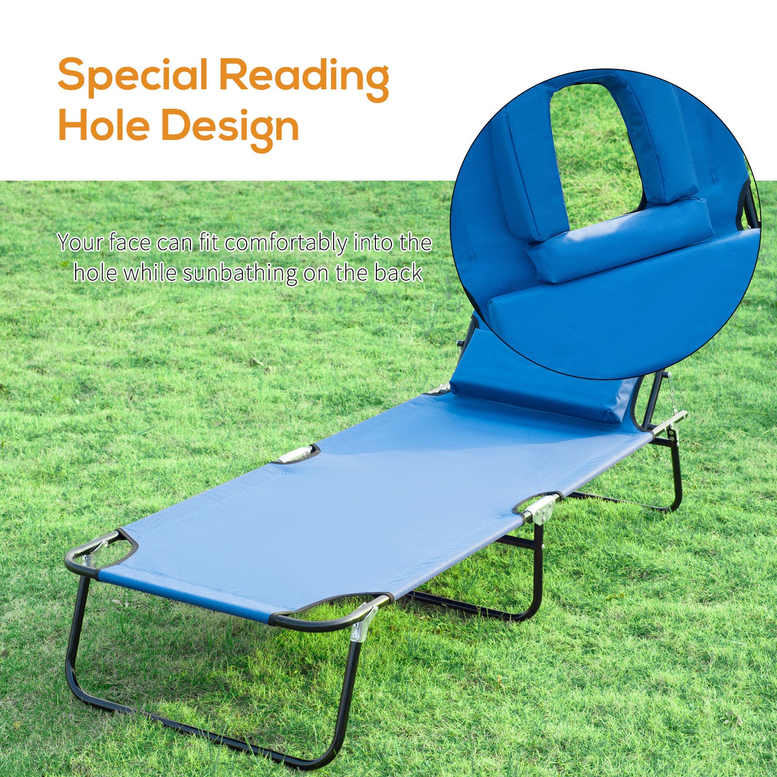 Folding Sun Lounger Reclining Chair w/ Pillow Reading Hole - Sun Lounger from Outsunny