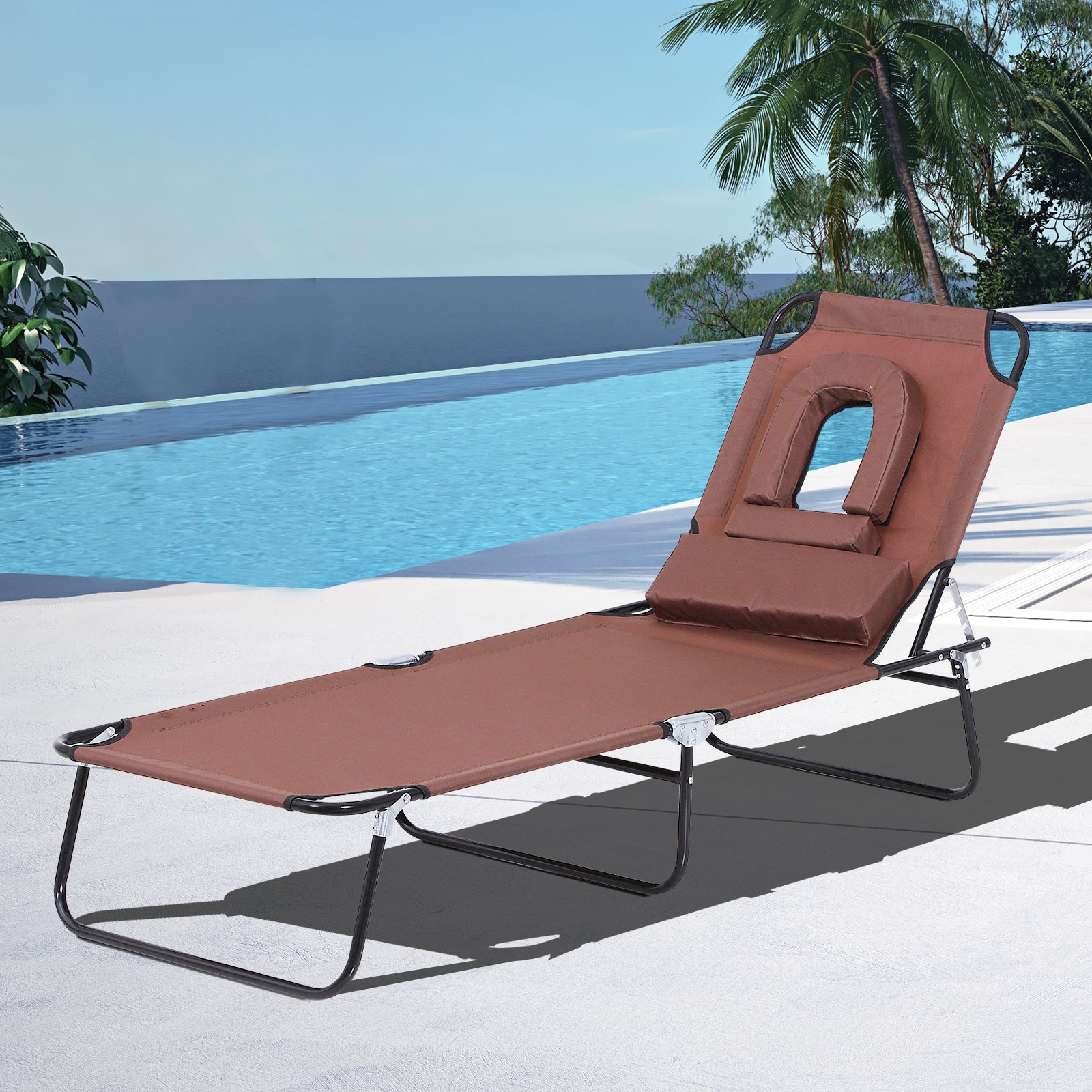 Folding Sun Lounger Reclining Chair w/ Pillow Reading Hole - Sun Lounger from Outsunny