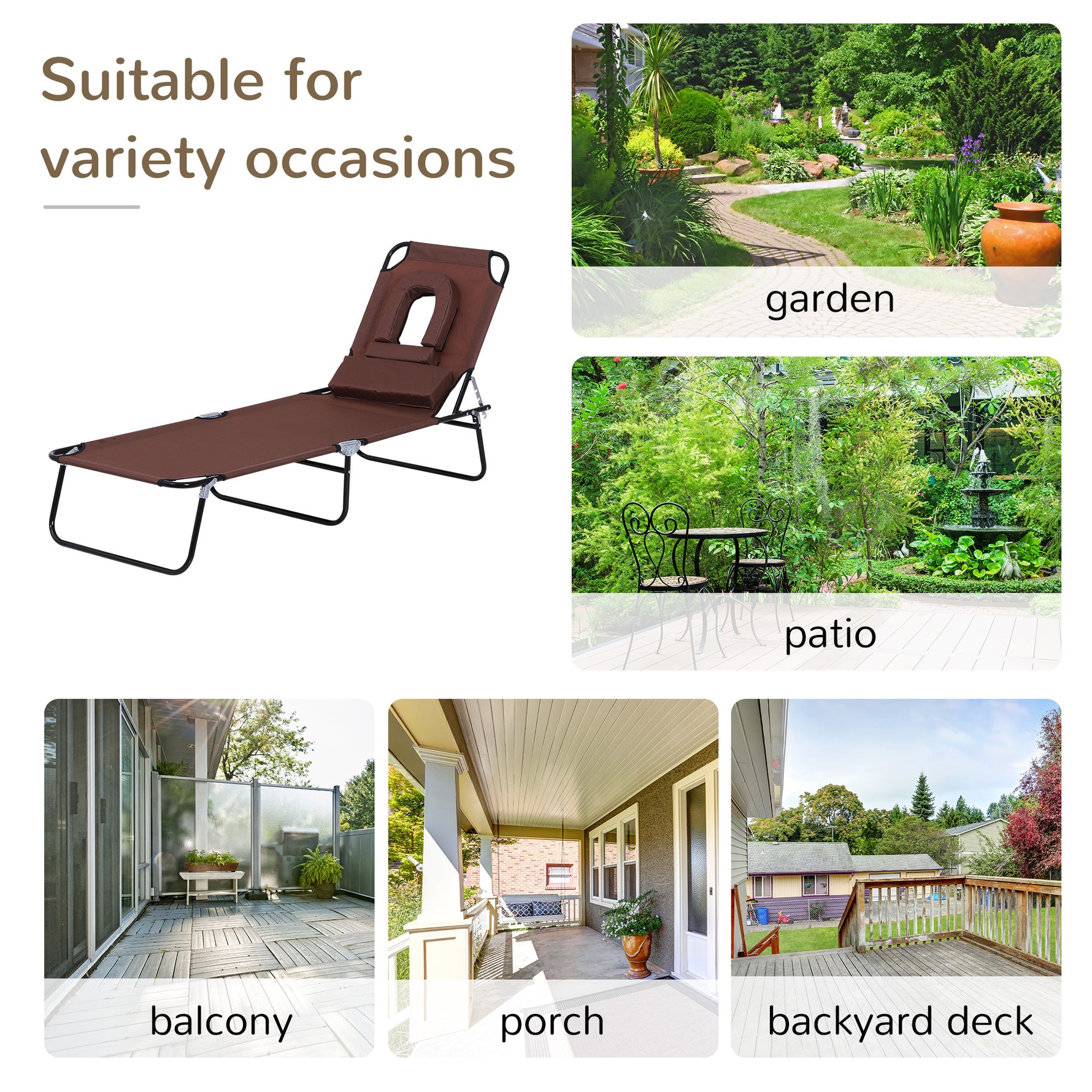 Folding Sun Lounger Reclining Chair w/ Pillow Reading Hole - Sun Lounger from Outsunny