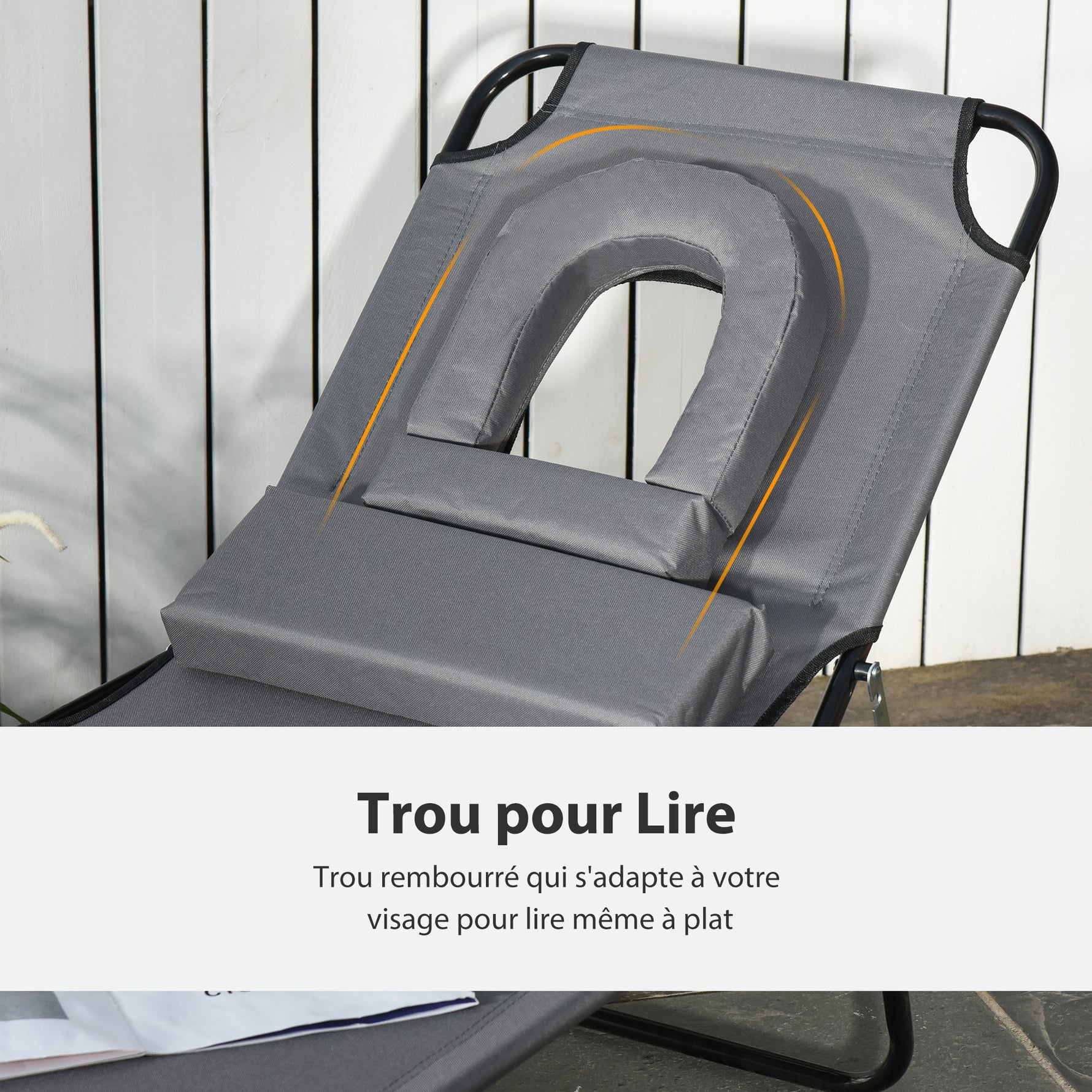 Folding Sun Lounger Reclining Chair w/ Pillow Reading Hole - Sun Lounger from Outsunny