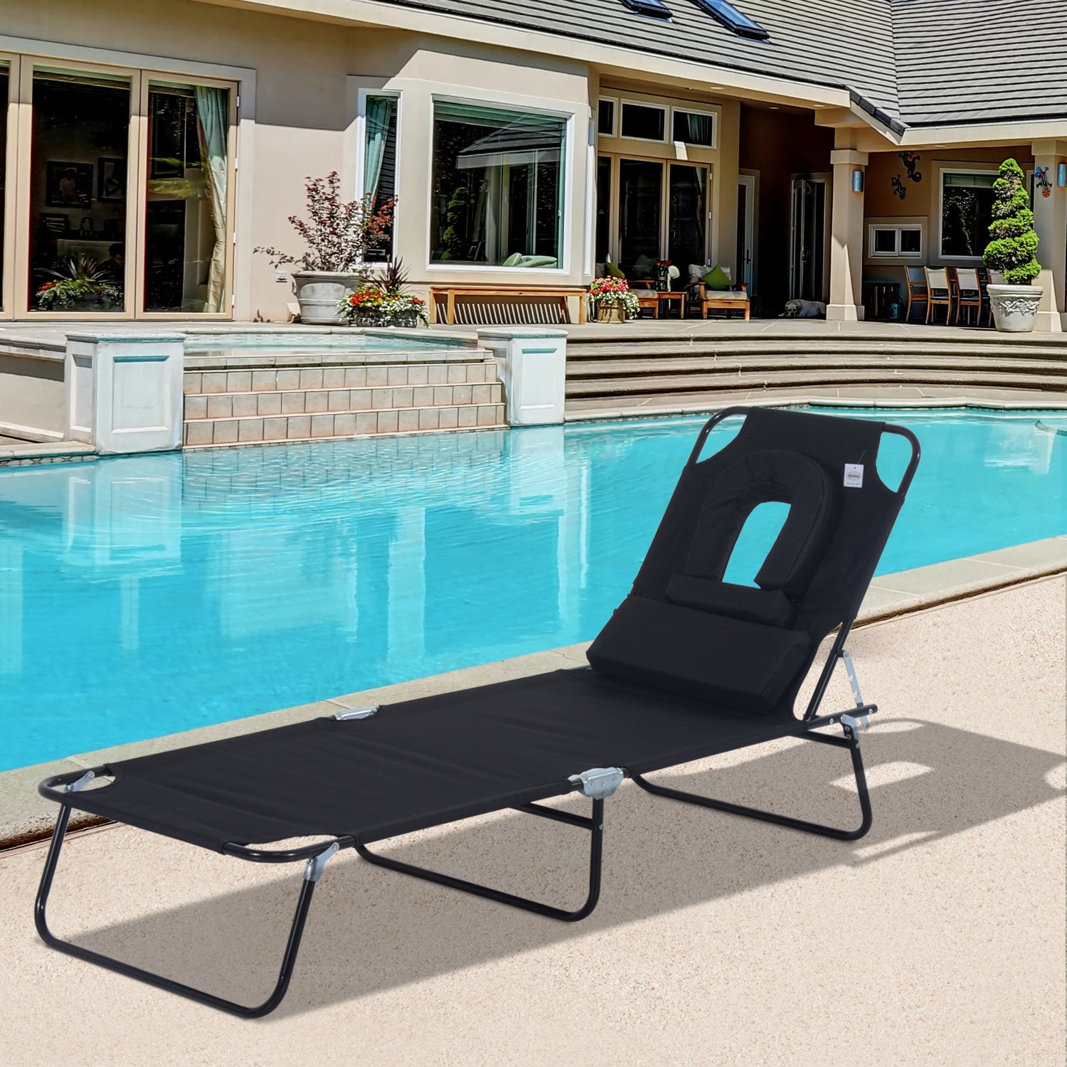 Folding Sun Lounger Reclining Chair w/ Pillow Reading Hole - Sun Lounger from Outsunny
