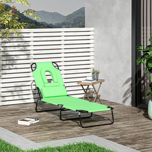 Folding Sun Lounger Reclining Chair w/ Pillow Reading Hole - Sun Lounger from Outsunny