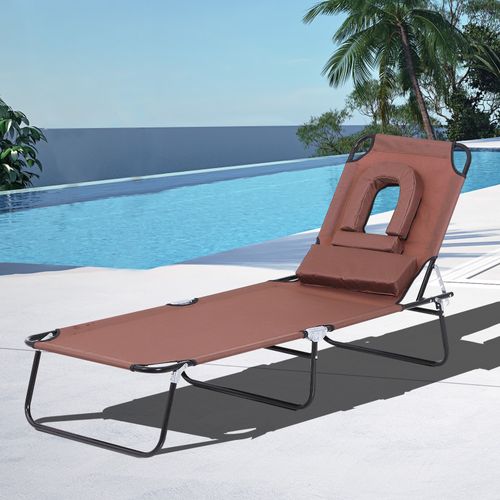 Folding Sun Lounger Reclining Chair w/ Pillow Reading Hole - Sun Lounger from Outsunny