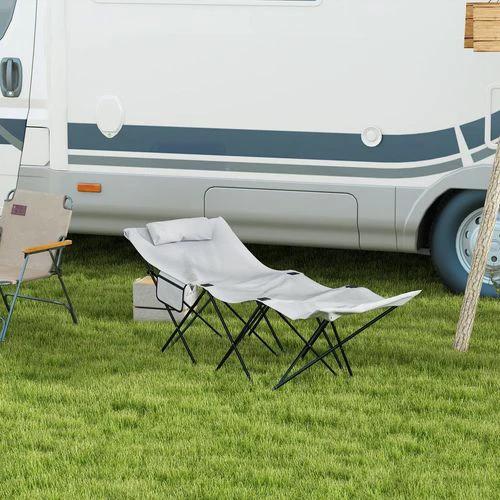 Outsunny Outsunny Foldable Sun Lounger w/ Side Pocket, Oxford Headrest Sun Lounger, Grey - Sun Lounger
