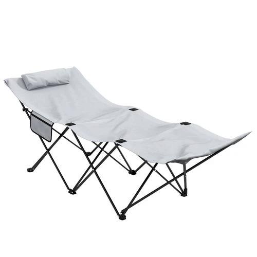 Outsunny Outsunny Foldable Sun Lounger w/ Side Pocket, Oxford Headrest Sun Lounger, Grey - Sun Lounger