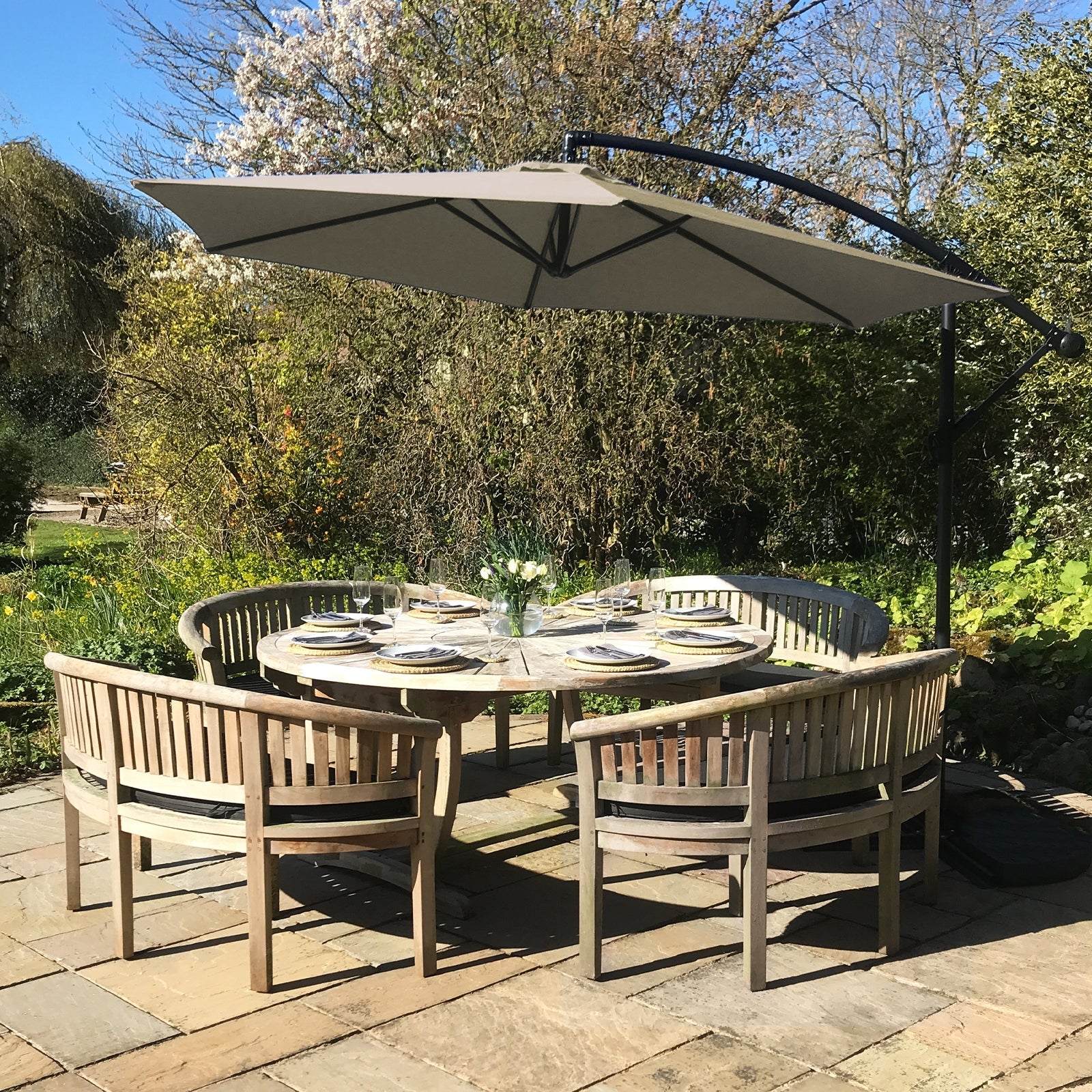 Beige Cantilever Parasol 2.5m Crank Garden
