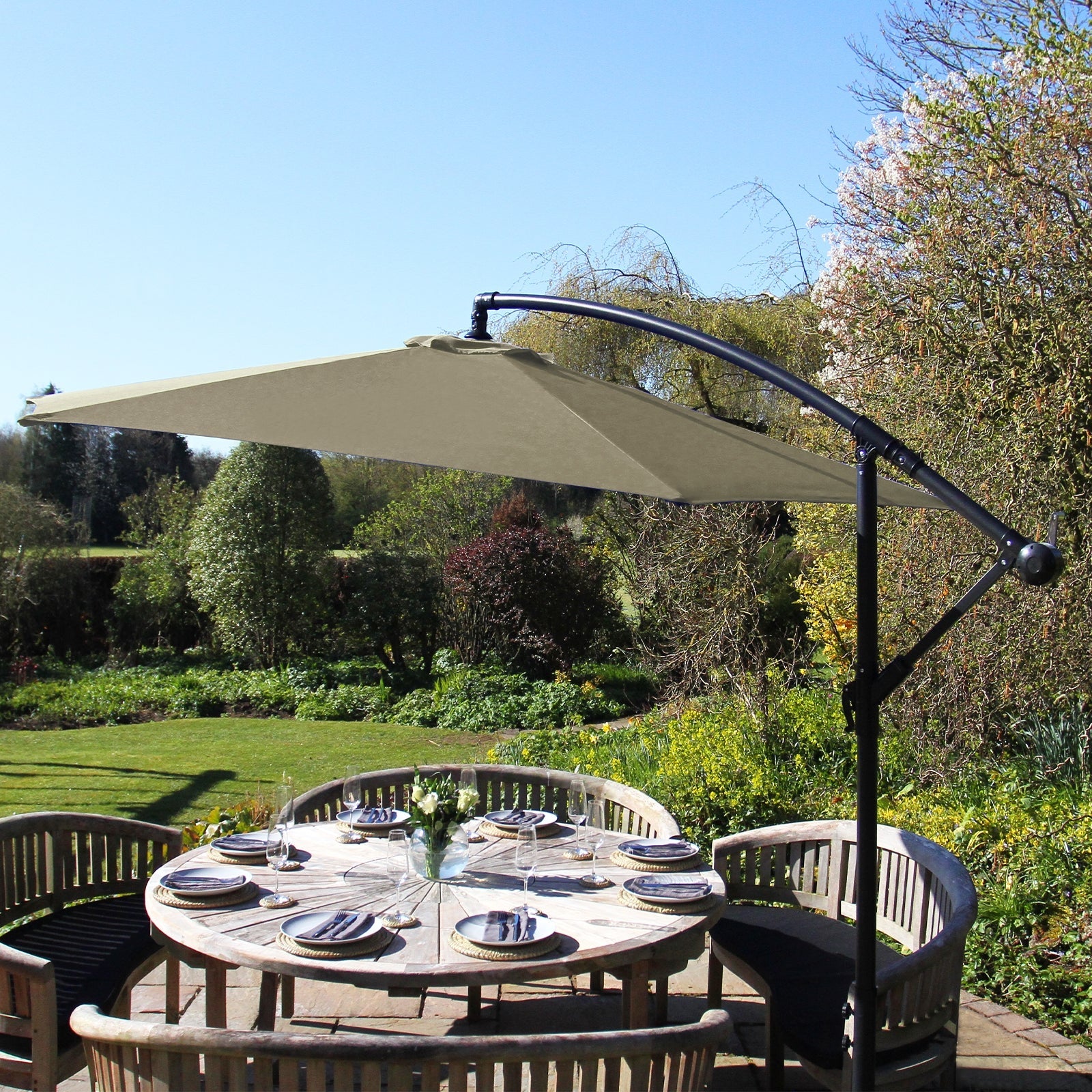 Beige Cantilever Parasol 2.5m Crank Garden