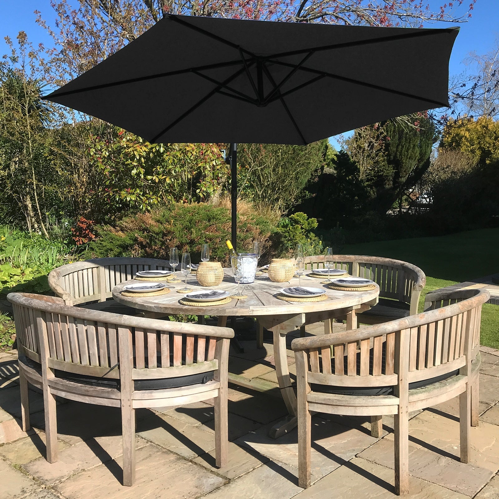 Premium Cantilever Parasol 3m Dia UV Crank Patio