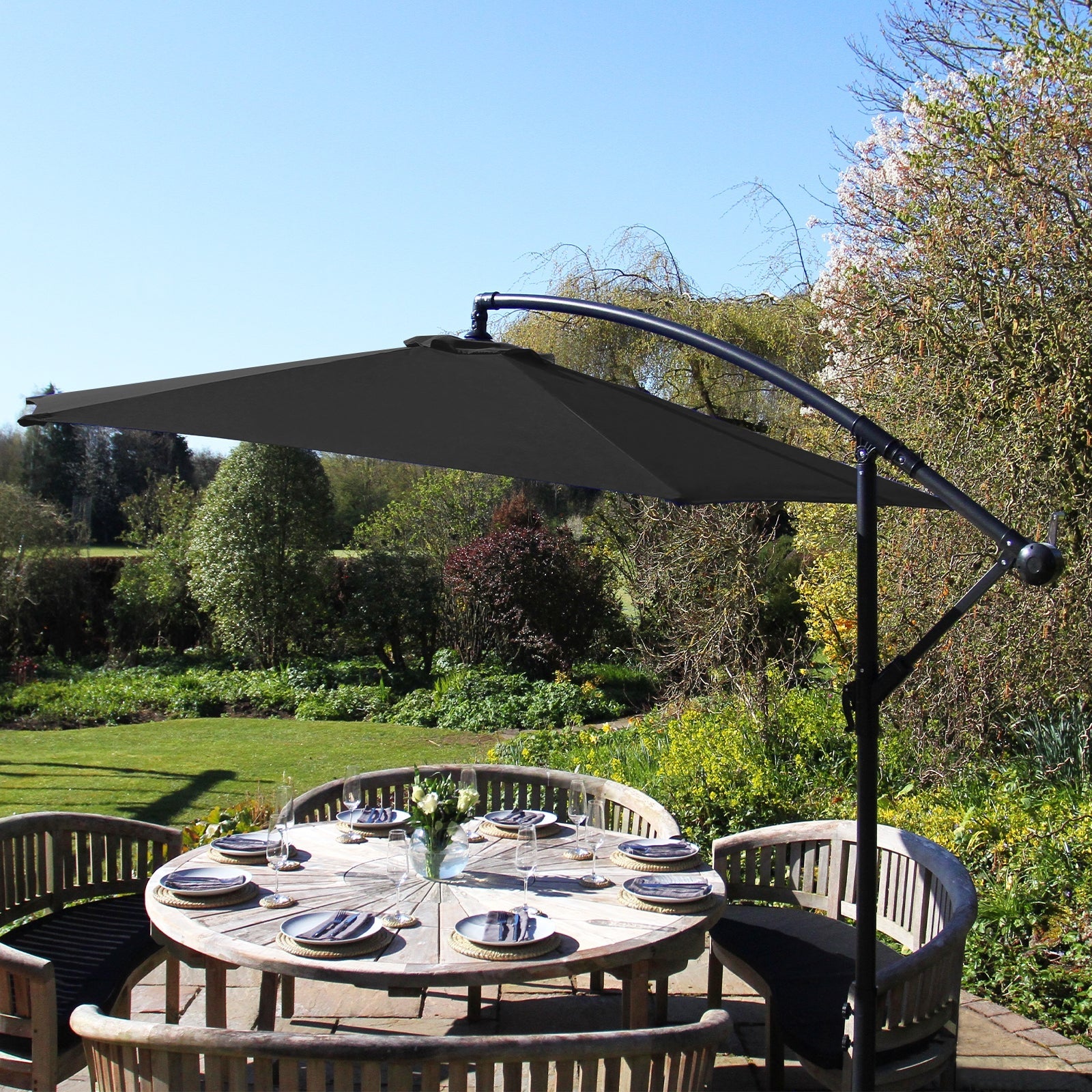 Premium Cantilever Parasol 3m Dia UV Crank Patio