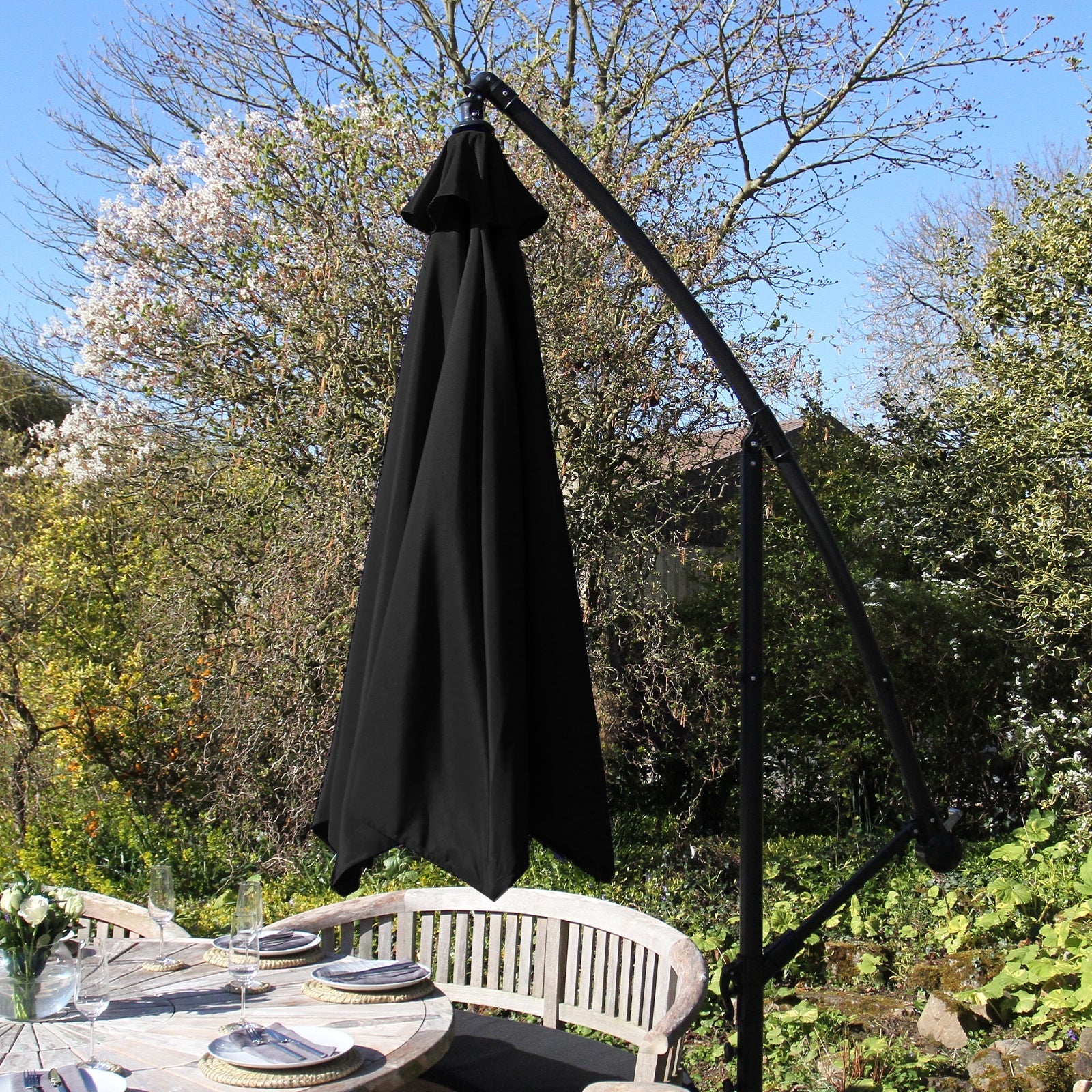 Premium Cantilever Parasol 8ft Crank Wind UV Protective 160g Polyester For Outdoor Garden