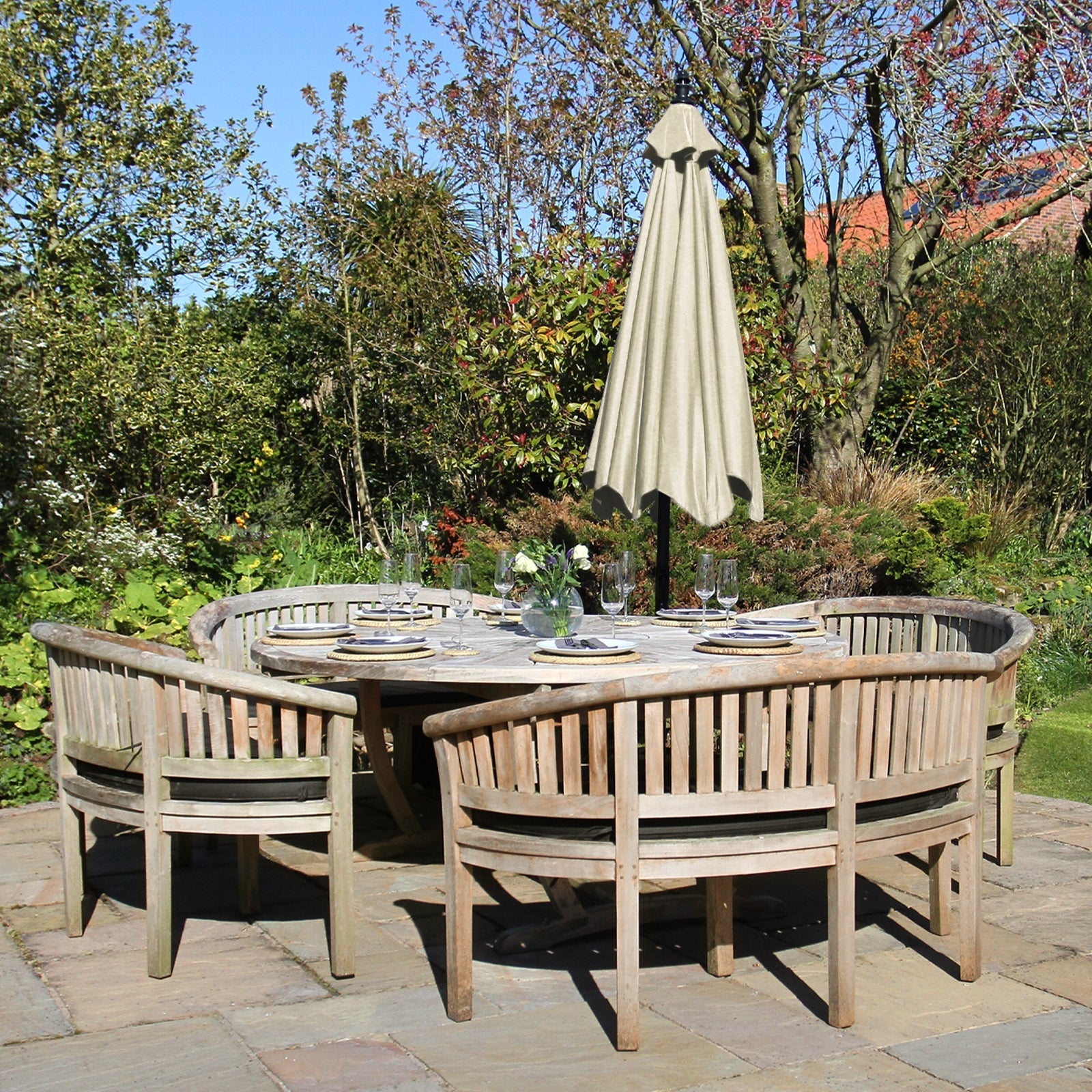 Premium Cream Cantilever Parasol With Fan Base Crank Winding For UV Protected Outdoor Patio - Monster Shop - Home Symphony