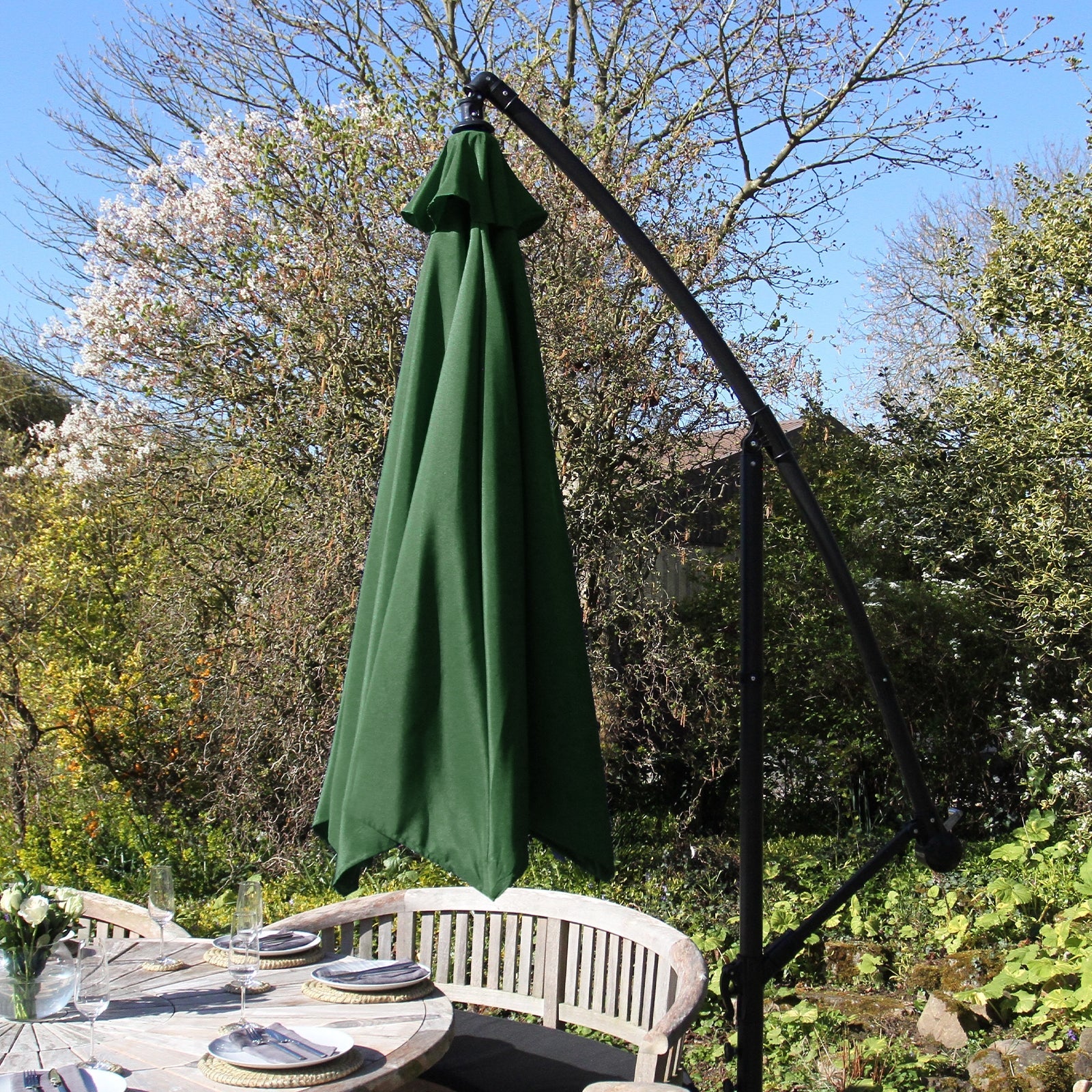Green Cantilever Parasol 3m Crank Patio
