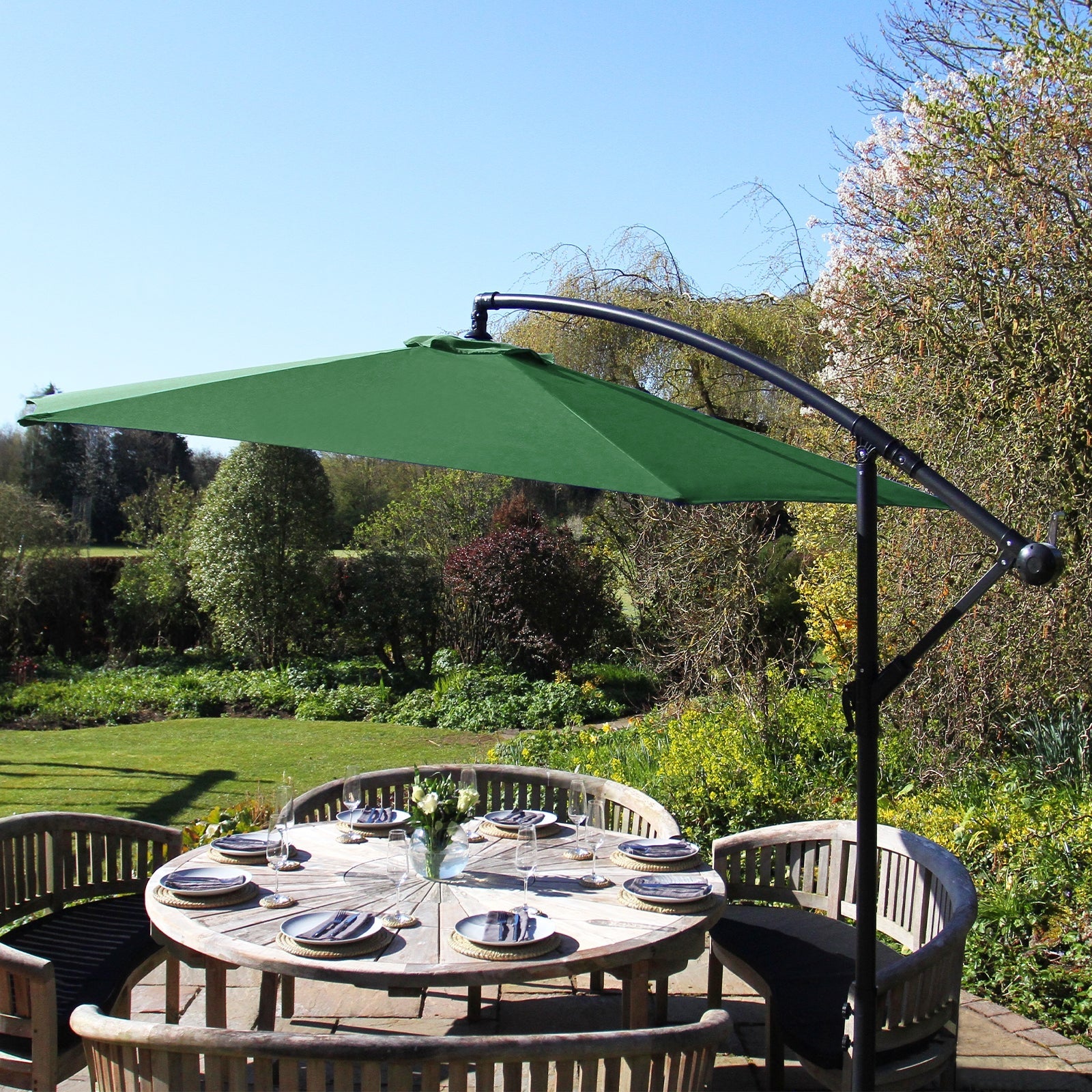 Green Cantilever Parasol 3m Crank Patio