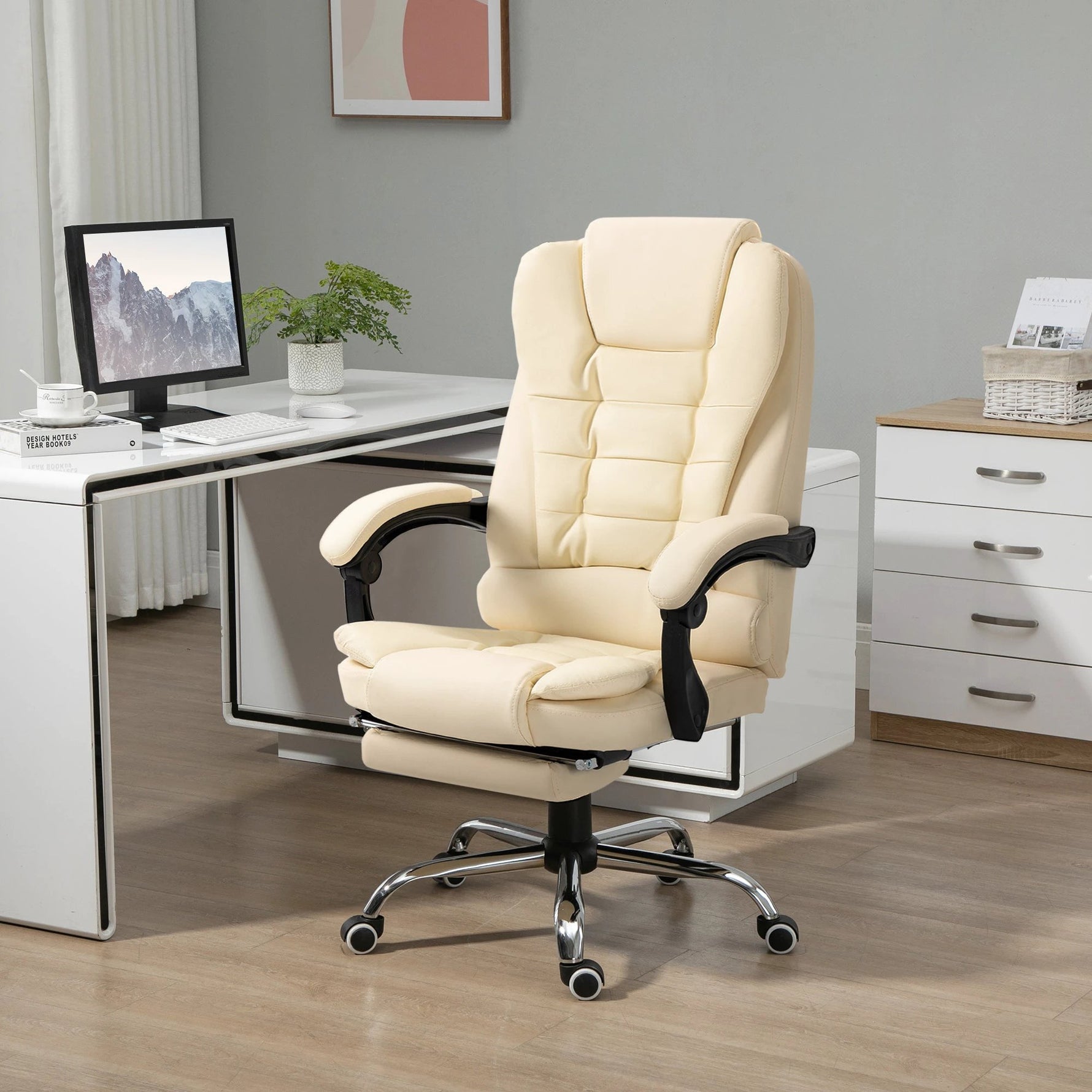 HOMCOM Executive Office Chair, Recliner Computer Chair with Footrest, Cream by HOMCOM