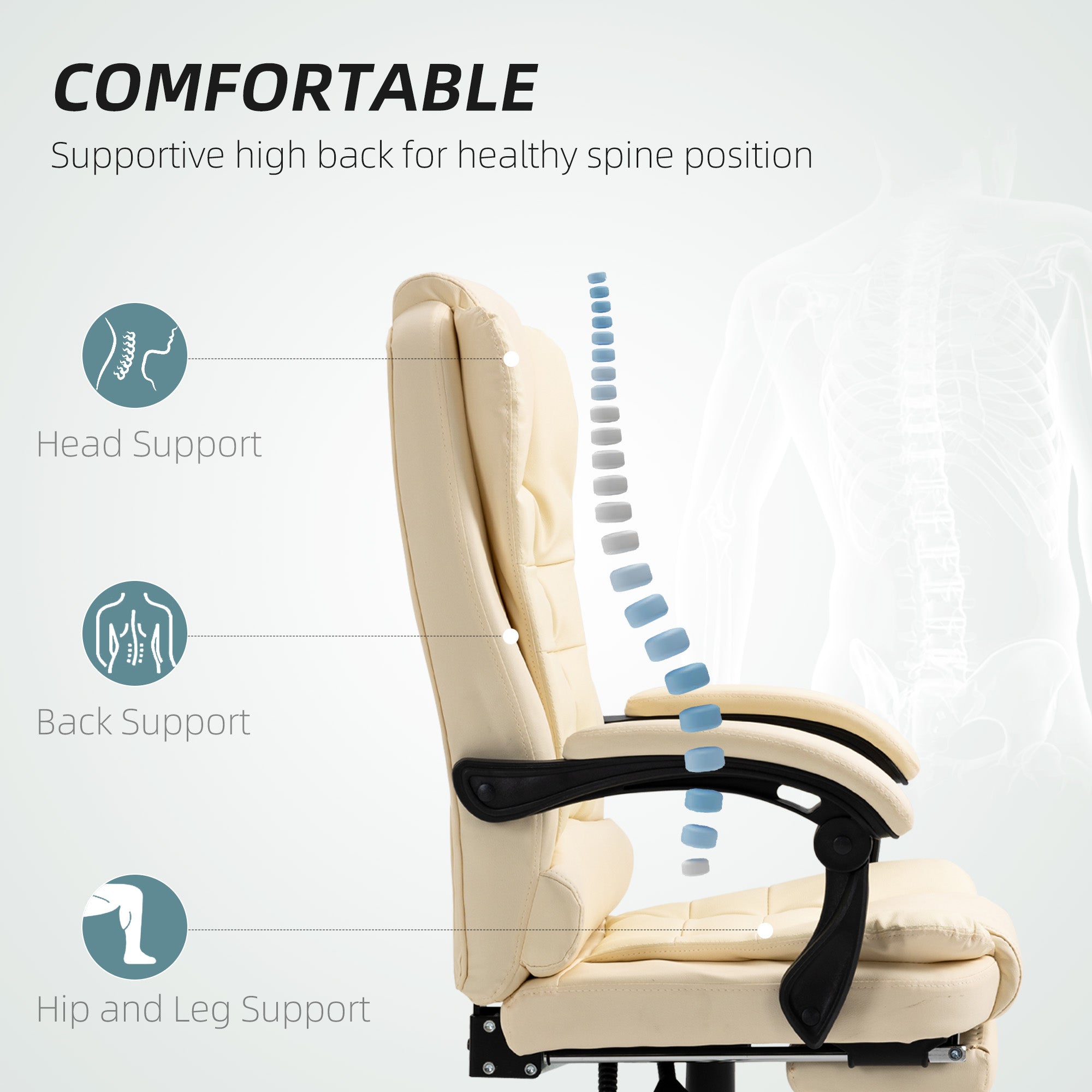 HOMCOM Executive Office Chair, Recliner Computer Chair with Footrest, Cream - Home Symphony