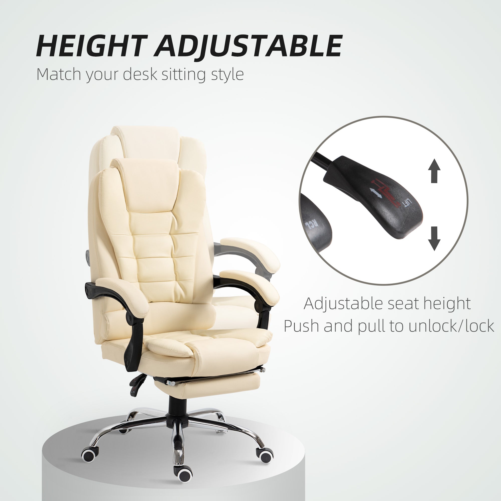 HOMCOM Executive Office Chair, Recliner Computer Chair with Footrest, Cream - Home Symphony