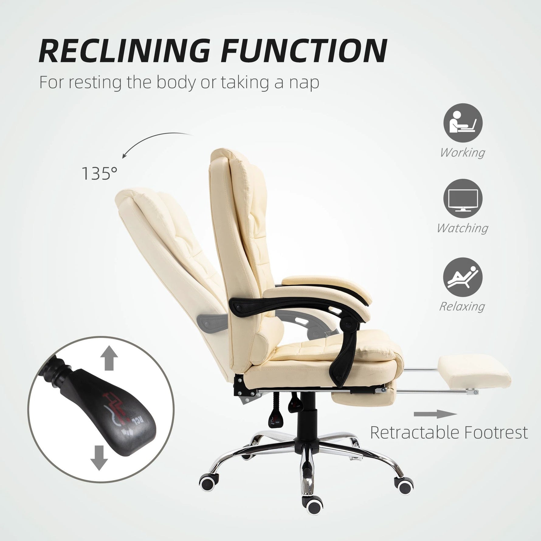HOMCOM Executive Office Chair, Recliner Computer Chair with Footrest, Cream by HOMCOM