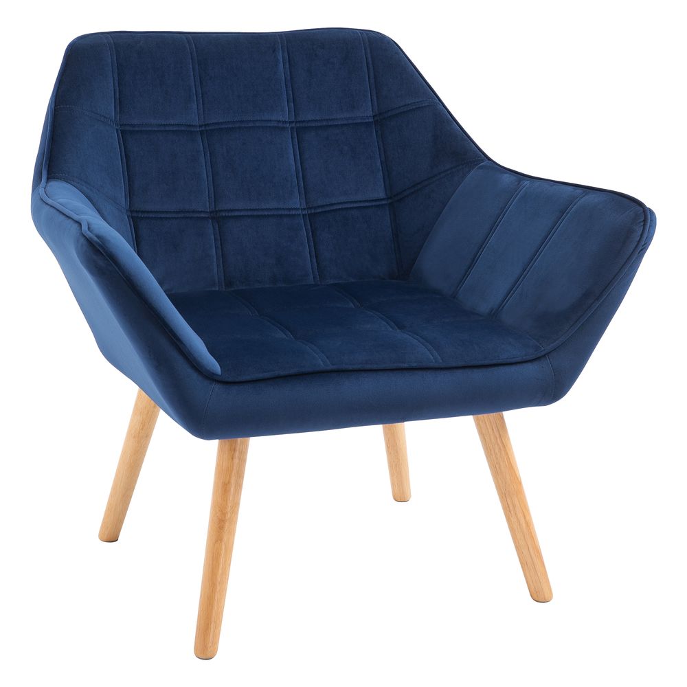 Luxe Velvet-Feel Accent Chair w/ Wide Arms Slanted Back Padding Wood Legs Blue - Accent Chair from Unbranded