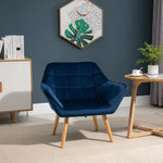 Luxe Velvet-Feel Accent Chair w/ Wide Arms Slanted Back Padding Wood Legs Blue - Accent Chair from Unbranded