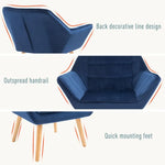Luxe Velvet-Feel Accent Chair w/ Wide Arms Slanted Back Padding Wood Legs Blue - Accent Chair from Unbranded