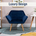 Luxe Velvet-Feel Accent Chair w/ Wide Arms Slanted Back Padding Wood Legs Blue - Accent Chair from Unbranded
