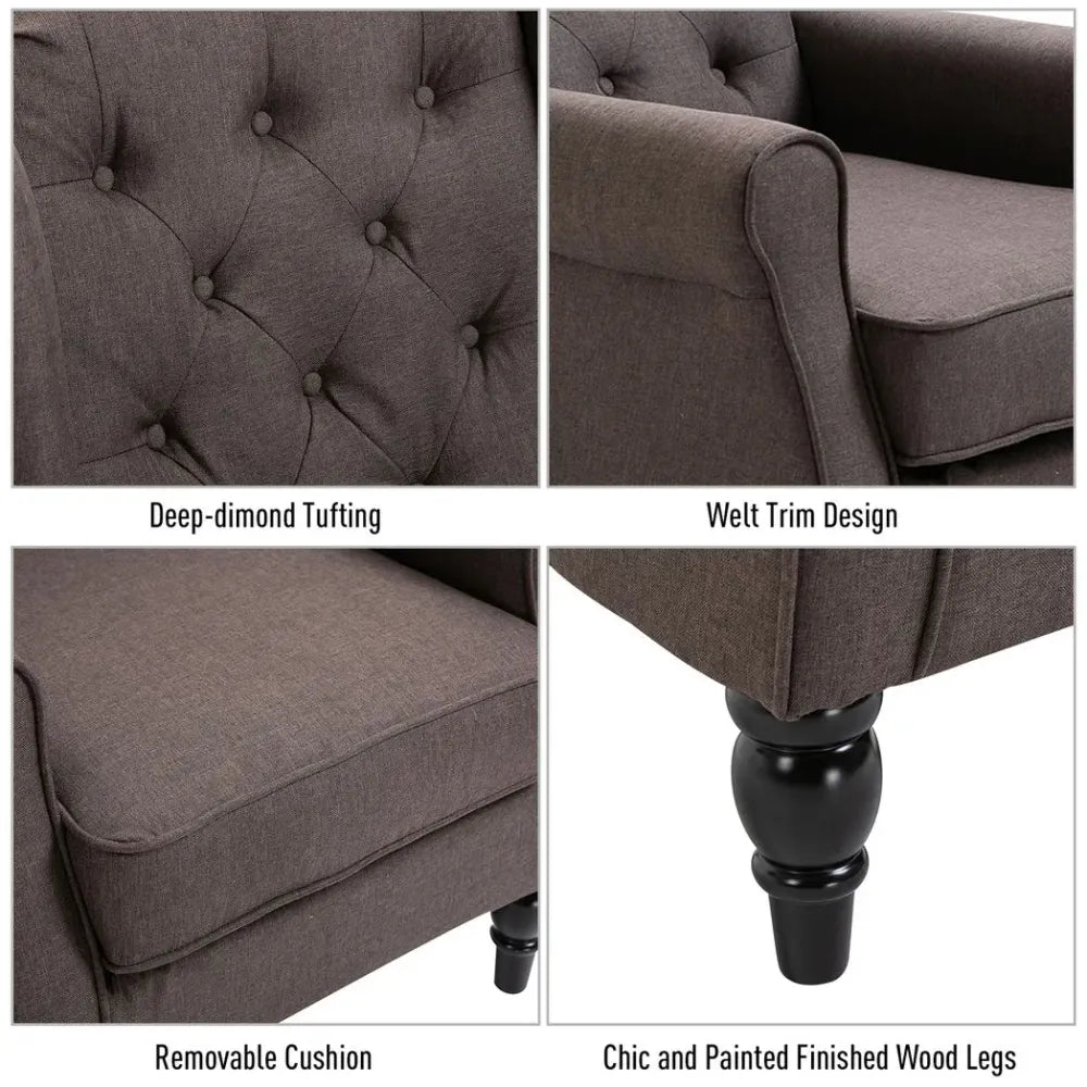 Retro Accent Chair Wingback Armchair with Wood Frame for Living Room Brown - Accent Chair from Unbranded