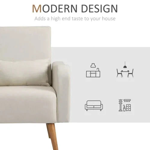 Unbranded Nordic Armchair Linen-Touch Sofa Chair with Cushioned Pillow & Wood Legs Cream - Armchair