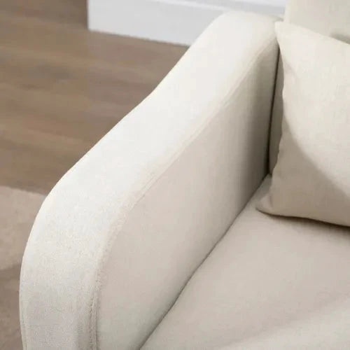 Unbranded Nordic Armchair Linen-Touch Sofa Chair with Cushioned Pillow & Wood Legs Cream - Armchair