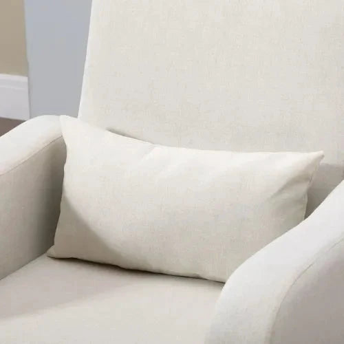Unbranded Nordic Armchair Linen-Touch Sofa Chair with Cushioned Pillow & Wood Legs Cream - Armchair