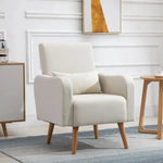 Unbranded Nordic Armchair Linen-Touch Sofa Chair with Cushioned Pillow & Wood Legs Cream - Armchair