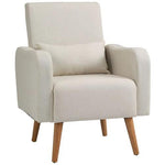 Unbranded Nordic Armchair Linen-Touch Sofa Chair with Cushioned Pillow & Wood Legs Cream - Armchair