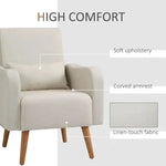 Unbranded Nordic Armchair Linen-Touch Sofa Chair with Cushioned Pillow & Wood Legs Cream - Armchair