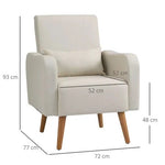 Unbranded Nordic Armchair Linen-Touch Sofa Chair with Cushioned Pillow & Wood Legs Cream - Armchair