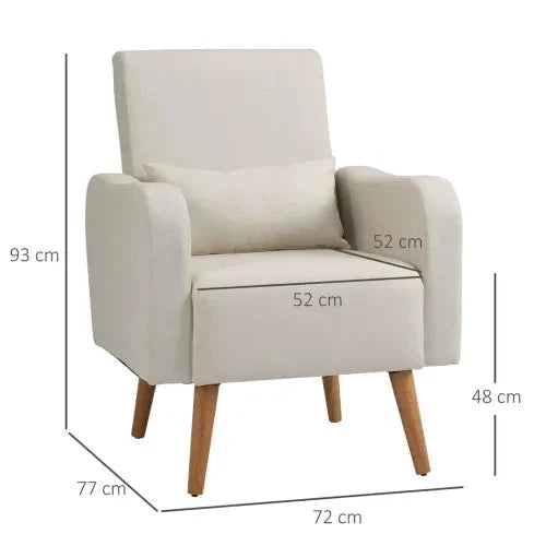 Unbranded Nordic Armchair Linen-Touch Sofa Chair with Cushioned Pillow & Wood Legs Cream - Armchair