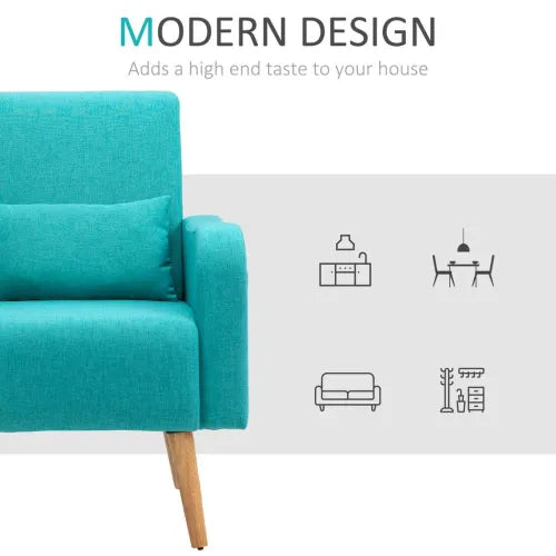 Nordic Armchair Linen-Touch Sofa Chair with Cushioned Pillow & Wood Legs Teal - Armchair from Unbranded