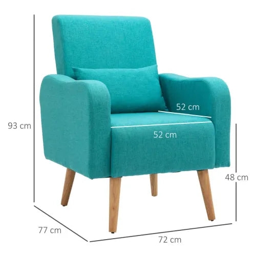 Nordic Armchair Linen-Touch Sofa Chair with Cushioned Pillow & Wood Legs Teal - Armchair from Unbranded