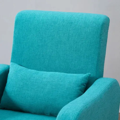 Nordic Armchair Linen-Touch Sofa Chair with Cushioned Pillow & Wood Legs Teal - Armchair from Unbranded