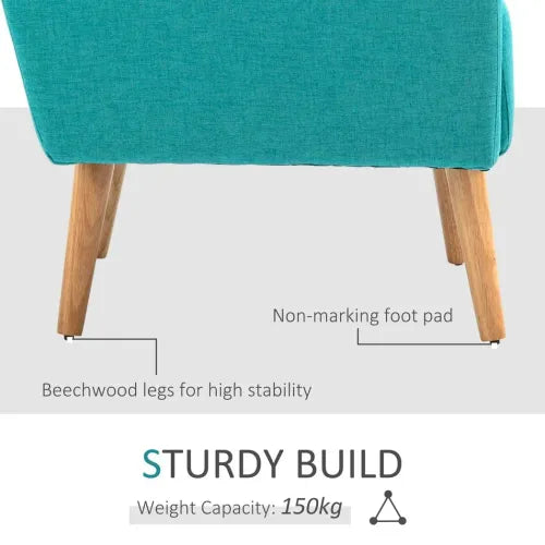 Nordic Armchair Linen-Touch Sofa Chair with Cushioned Pillow & Wood Legs Teal - Armchair from Unbranded