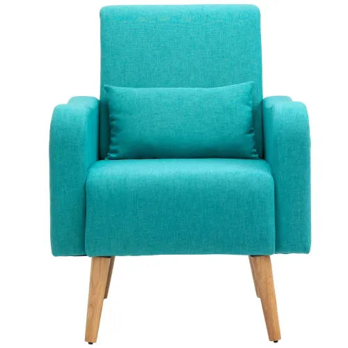 Nordic Armchair Linen-Touch Sofa Chair with Cushioned Pillow & Wood Legs Teal - Armchair from Unbranded