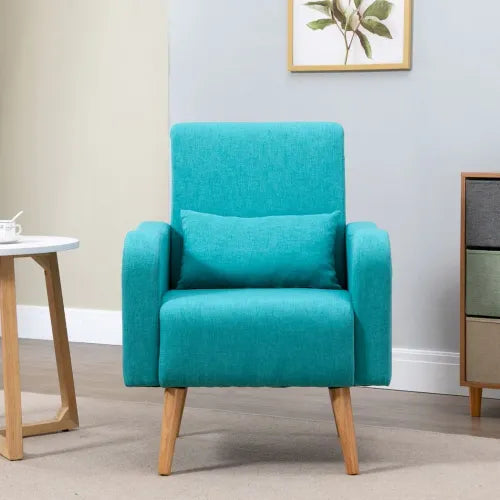 Nordic Armchair Linen-Touch Sofa Chair with Cushioned Pillow & Wood Legs Teal - Armchair from Unbranded