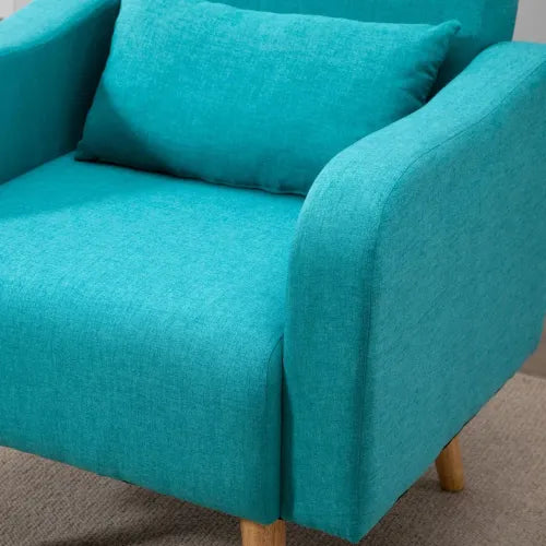 Nordic Armchair Linen-Touch Sofa Chair with Cushioned Pillow & Wood Legs Teal - Armchair from Unbranded