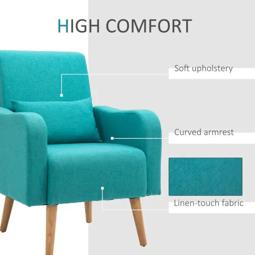 Nordic Armchair Linen-Touch Sofa Chair with Cushioned Pillow & Wood Legs Teal - Armchair from Unbranded