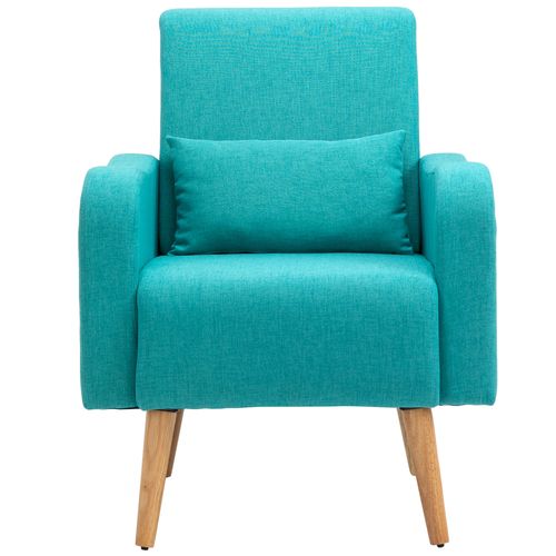 Nordic Armchair Linen-Touch Sofa Chair with Cushioned Pillow & Wood Legs Teal - Armchair from Unbranded