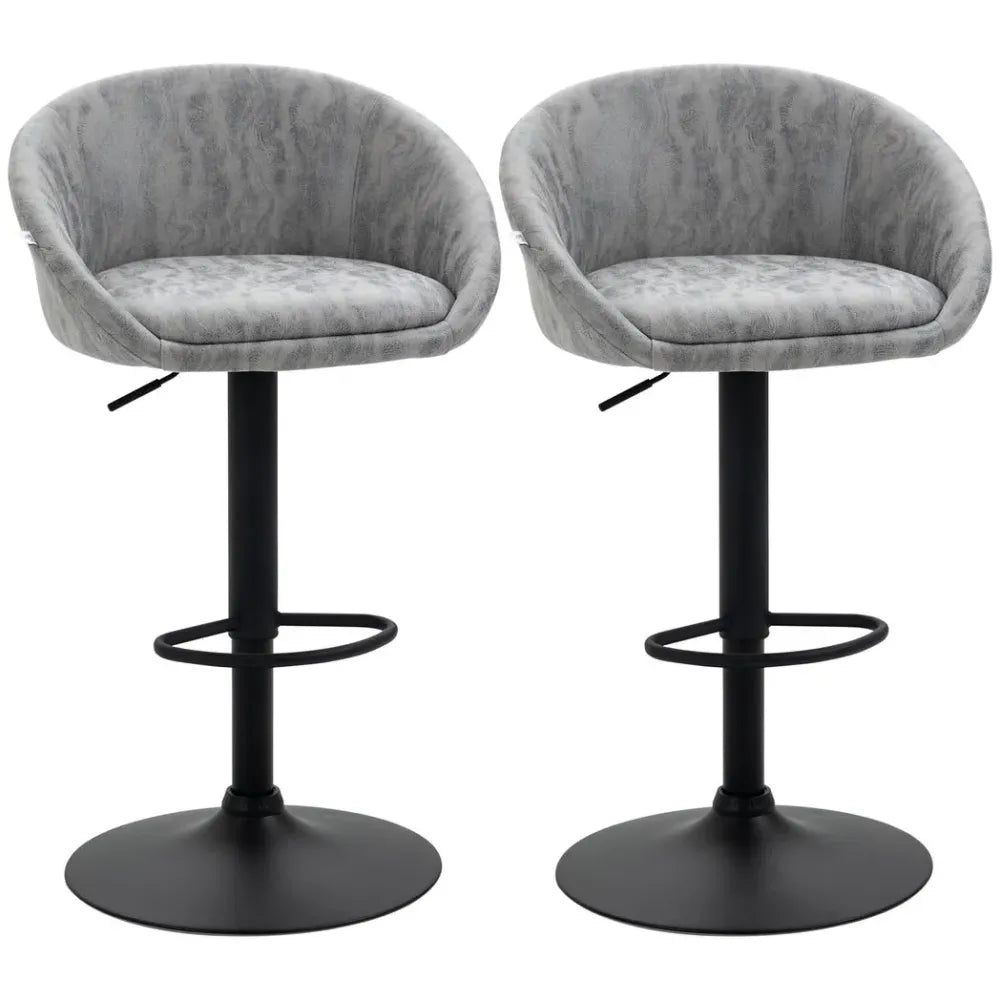 Adjustable Swivel Bar Stools Set of 2 Bar Chairs with Footrest, Light Grey - Bar Stool from Unbranded