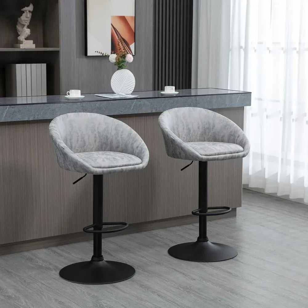 Adjustable Swivel Bar Stools Set of 2 Bar Chairs with Footrest, Light Grey - Bar Stool from Unbranded