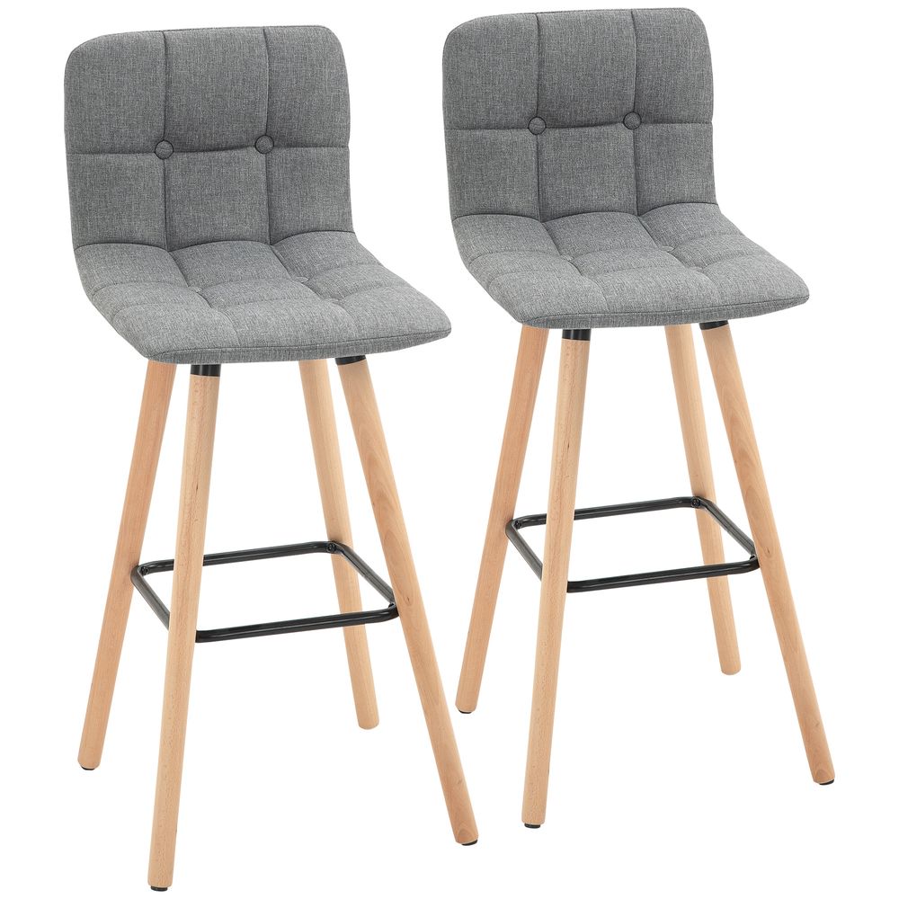 Bar stool Set of 2 Armless Button-Tufted Counter Height Bar Chairs Grey - Bar Stool from Unbranded