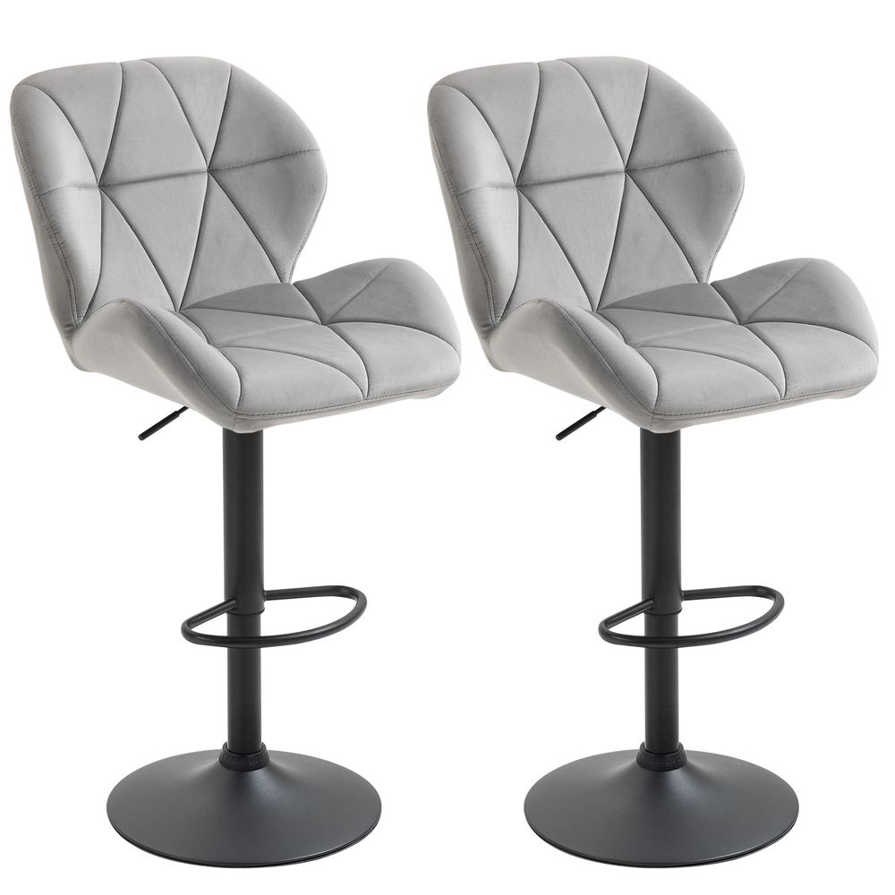 Bar Stool Set of 2 Fabric Adjustable Height Counter Chairs Light Grey - Bar Stool from Unbranded