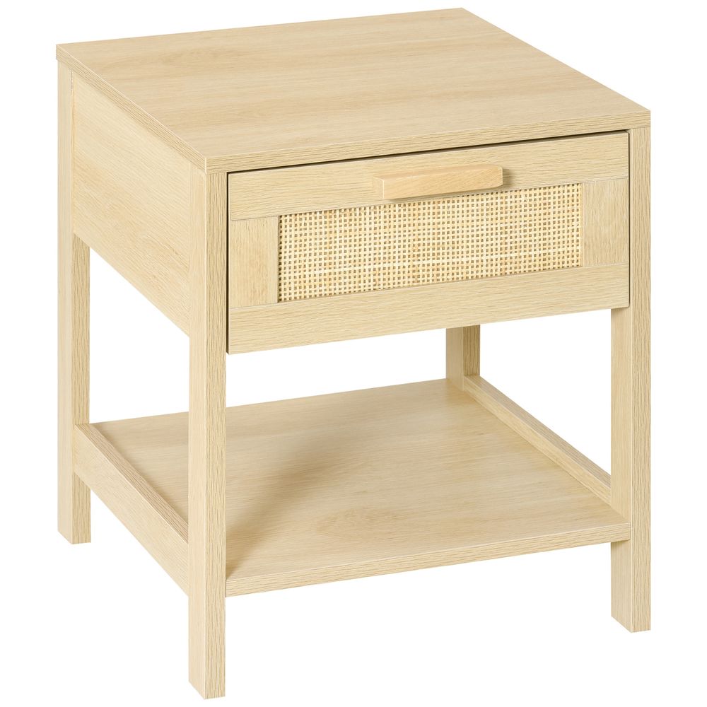 Bedside Table Nightstand W/ Rattan Drawer Storage Shelf Bedroom Living Room - Bedside Table from Unbranded