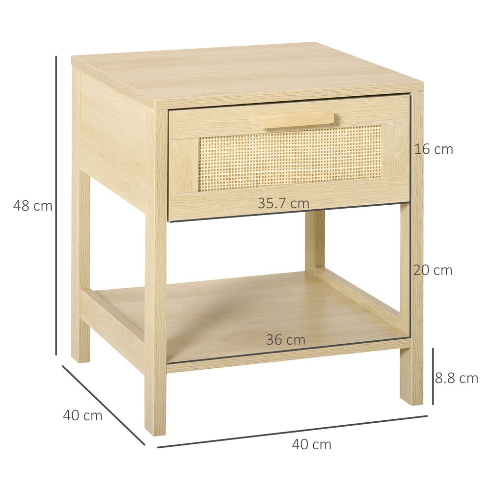 Bedside Table Nightstand W/ Rattan Drawer Storage Shelf Bedroom Living Room - Bedside Table from Unbranded