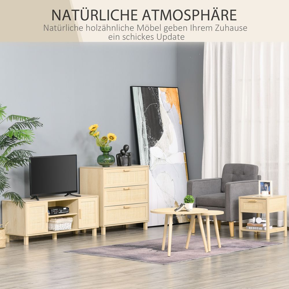 Bedside Table Nightstand W/ Rattan Drawer Storage Shelf Bedroom Living Room - Bedside Table from Unbranded